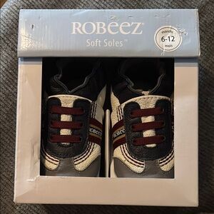 Robeez Navy Grey and White Baby Walker Shoes Soft and Flexible